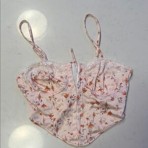 Floral Corset Top with Lace Trim